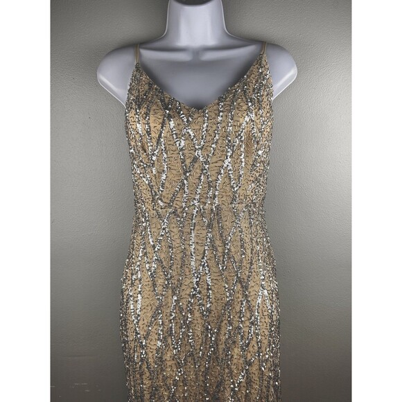 Jump Apparel Long Nude Sequin Dress Tulle Tie Back Junior Size 9/10 - Picture 5 of 10